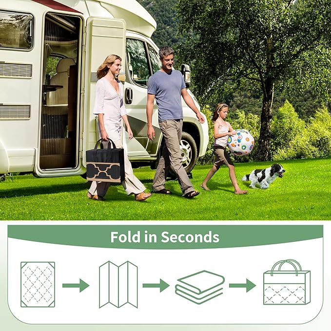 GENIMO Outdoor Rug Waterproof for Patio Decor, 6'x9' Reversible Plastic Straw Rug Carpet, Camping Mats for Outdoor, RV, Backyard, Deck, Balcony, Picnic, Black & Grey