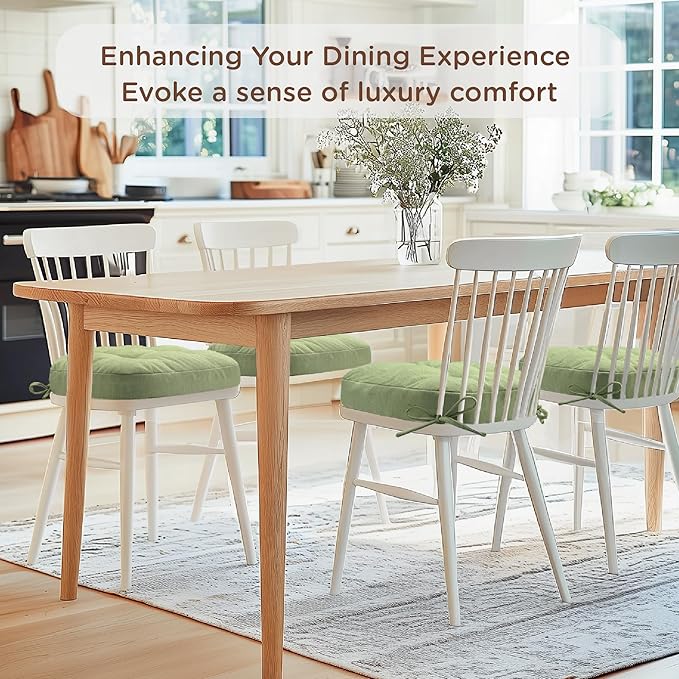 Codi Dining Chair Cushions 2 Pack, Thick Chairs Pads for Indoor Kitchen Room - Washable, Non-Slip Memory Foam Seat Cushion with Ties, 16.5"x16.5"x 3.5", Set of 2, Sage