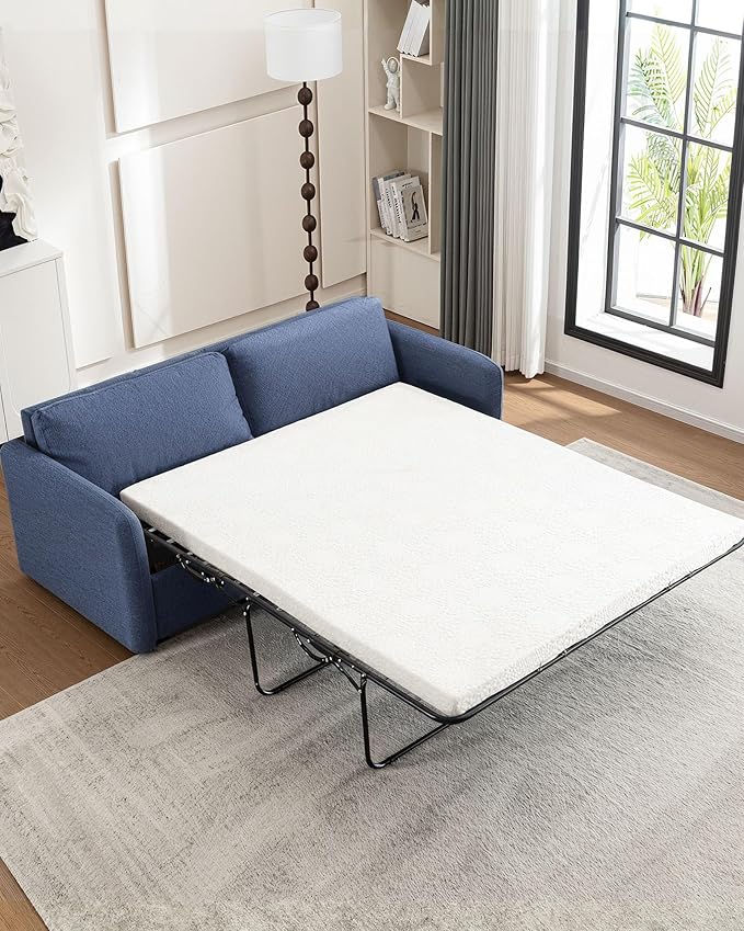 Queen Pull Out Sofa Bed, 2-in-1 Convertible Sleeper Sofa Couch with Memory Foam Mattress – Space-Saving Sofa Bed Queen for Living Room & Guest Room, Navy Blue