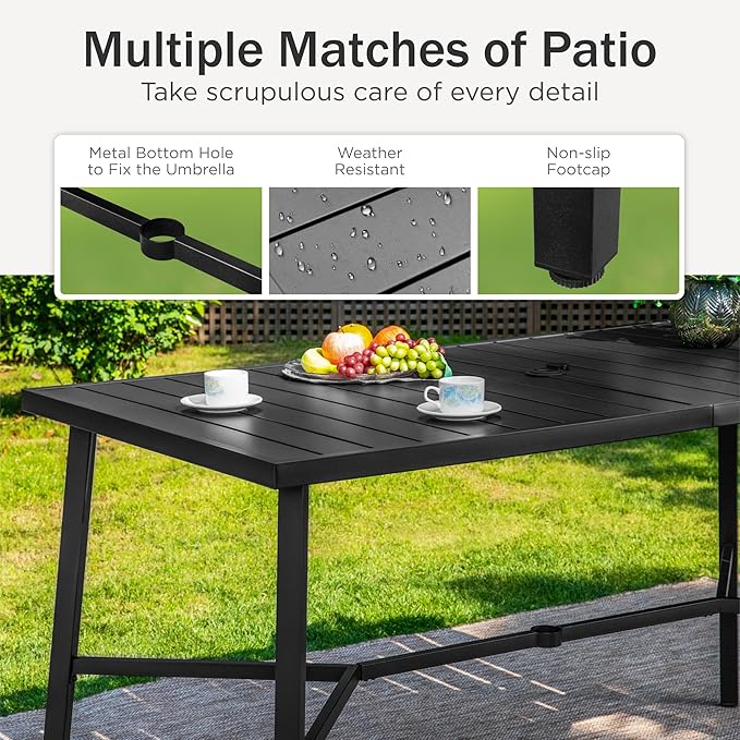 PHI VILLA 7 Piece Patio Bar Dining Set, Bar Height Outdoor Table and Chairs with 6 Swivel Bar Stools (Padded Textilene) & Large Rectangle Metal Table for Deck, Garden and Yard