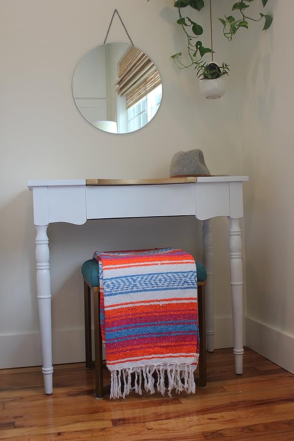 Del Mex Classic Mexican Blanket, Large Authentic Woven Falsa Throw (70"x50"), Artisan Southwest Décor for Beach, Yoga, Outdoors (Orange/Pink/Blue)