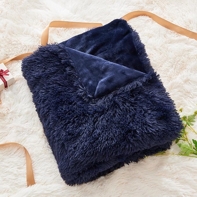 GONAAP Fuzzy Faux Fur Throw Blanket Dark Navy Super Soft Cozy Plush Fuzzy Shaggy Blanket for Couch Sofa Bed (Dark Navy, Throw(50"x60"))