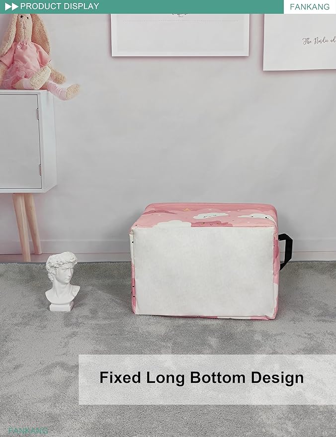 FANKANG Storage Bins, Nursery Hamper Canvas Laundry Basket Foldable with Waterproof PE Coating Large Storage Baskets for Kids Boys and Girls, Office, Bedroom, Clothes,Toys(Rec-pink cloud )
