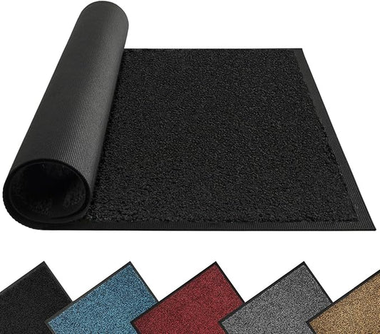 Mibao Dirt Trapper Door Mat for Indoor Outdoor, Waterproof All-Season, All-Weather Doormat, Heavy Duty Non-Slip Entrance Rug, Low Profile Absorbent Entrance Mat Carpet, 48" x 24", Black