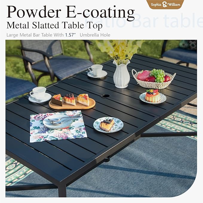 Sophia & William Outdoor Bar Set, Patio Bar Table and Chairs Set, Bar Height Patio Set - 6 x Swivel Bar Chairs(Baby-Blue), 1 x Rectangular Bar Table(Black)
