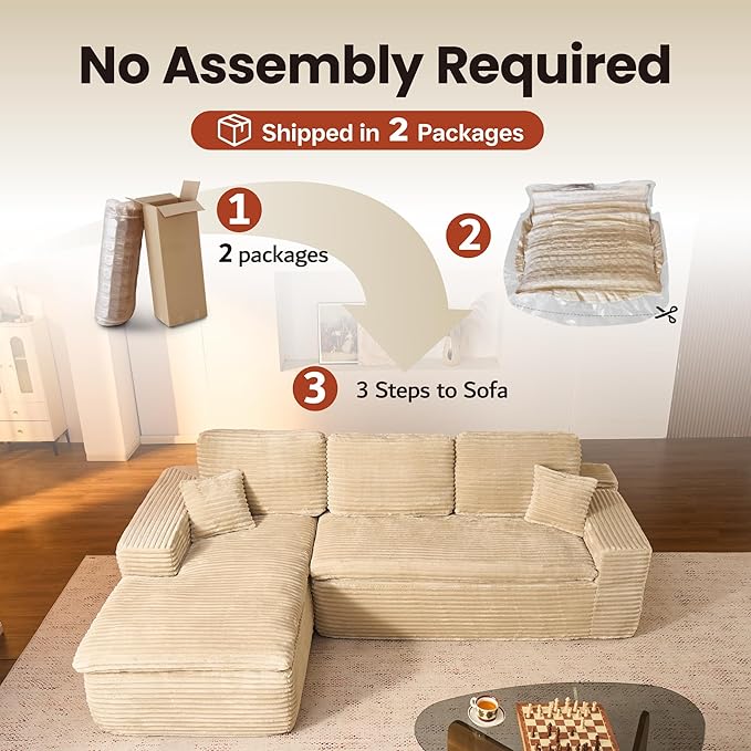 ovios 105” Modular Sectional Sofa with Thicken Seat Cushion, Cloud Couch with Deep Seat, Modern L-Shape Sofas Couches with Chaise,Upholstered Couches for Living Room Bedroom,Beige