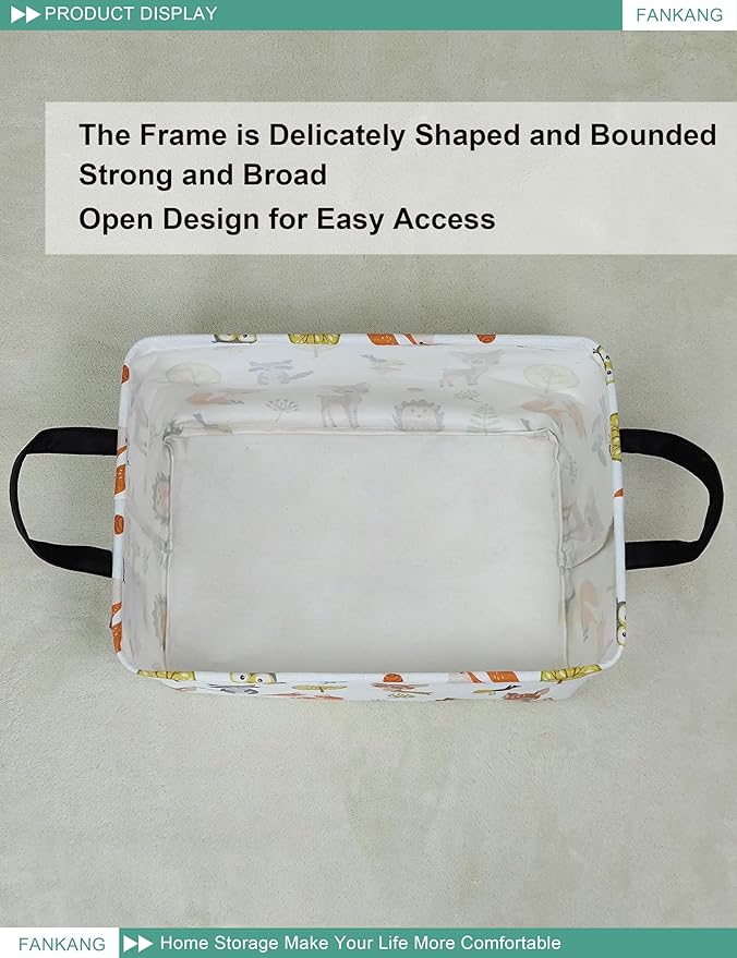 FANKANG Storage Bins, Nursery Hamper Canvas Laundry Basket Foldable with Waterproof PE Coating Large Storage Baskets for Kids Boys and Girls, Office, Bedroom, Clothes,Toys(Rec-deer)