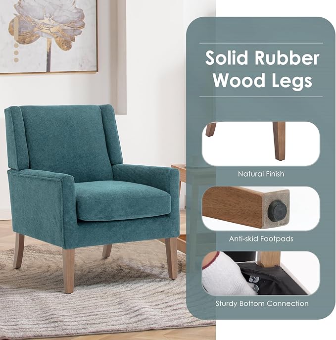 COLAMY Modern Wingback Living Room Chair Set of 2, Upholstered Fabric Accent Armchair, Single Sofa Chair with Lounge Seat and Wood Legs for Bedroom/Office/Reading Spaces, Teal