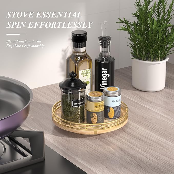 Farmhouse Oak 9" Lazy Susan Turntable Organizer for Cabinet, Round Wooden Lazy Susan Organization and Storage for Dining Table, Pantry, Kitchen, Countertop, Cupboard,Home Decor