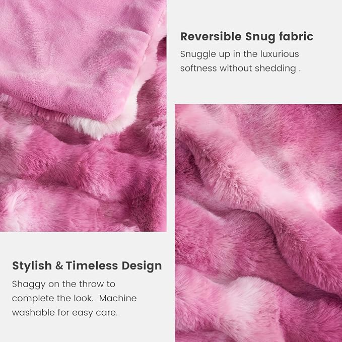 Cozy Bliss Faux Fur Throw Blanket for Couch, Fuzzy Soft Plush Thick Bubble Blanket for Sofa Bedroom Living Room, 60 * 80 Inches Tie Dye Pink