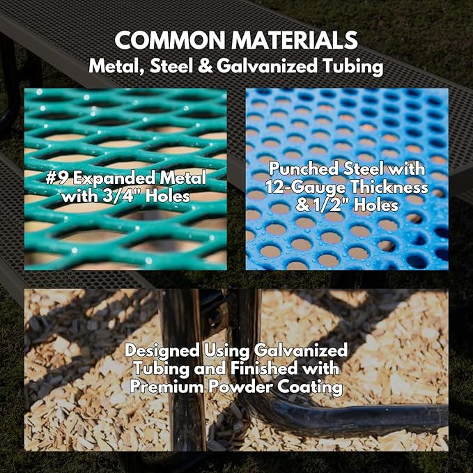 Coated Outdoor Furniture Heavy-Duty Portable Outdoor Picnic Table with Umbrella Hole, Punched Steel Commercial-Grade Patio Dining Furniture Made in America (46" Round Top, Textured Dark Blue)