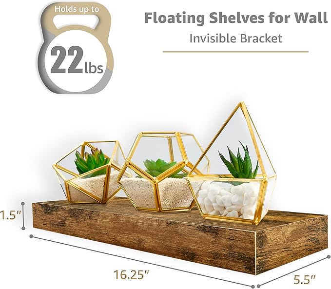 Sorbus Floating Shelves for Wall, Bathroom Shelves Wall Mounted for Kitchen, Bedroom, Living Room, Bathroom Storage, Over Toilet, Hanging Book Shelf for Wall Home Decor (Rustic Brown, 5 Pack)