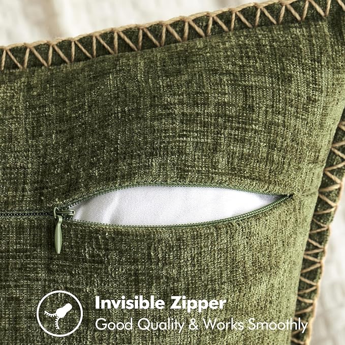 MIULEE Pack of 2 Couch Throw Pillow Covers 18x18 Inch Olive Green Farmhouse Decorative Pillow Covers with Stitched Edge Soft Chenille Solid Dyed Spring Pillow Covers for Sofa Bed Living Room