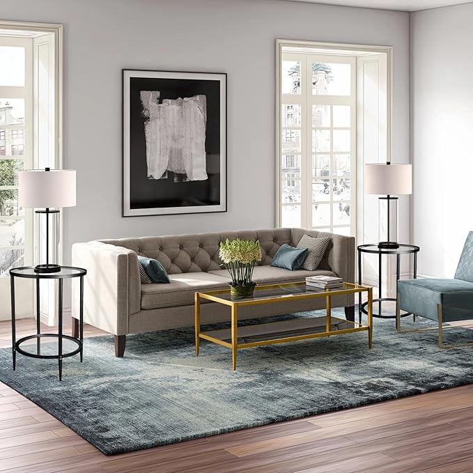 2 Tier Round Side Table, Black End Table with Glass Top, Modern Metal Clear Coffee Table,Small Accent Table for Living Room, Bedroom, 18" x 18" x 24"