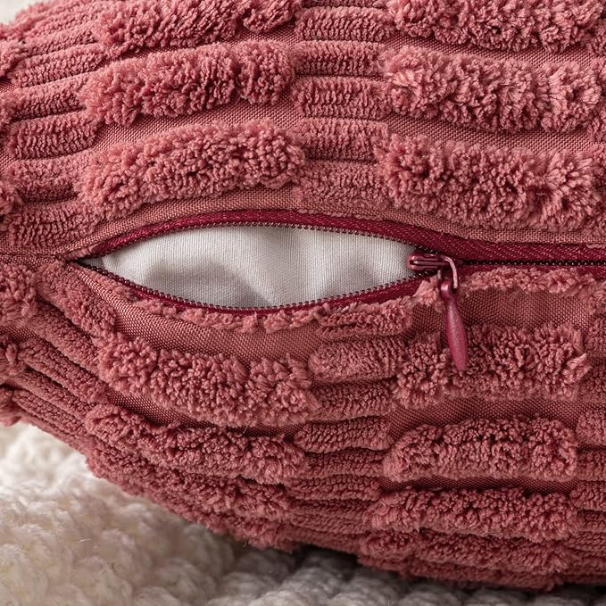 MIULEE Pack of 2 Corduroy Decorative Lumbar Throw Pillow Covers 20x12 Inch Soft Boho Striped Pillow Covers Modern Farmhouse Home Decor for Sofa Living Room Couch Bed Cranberry Red