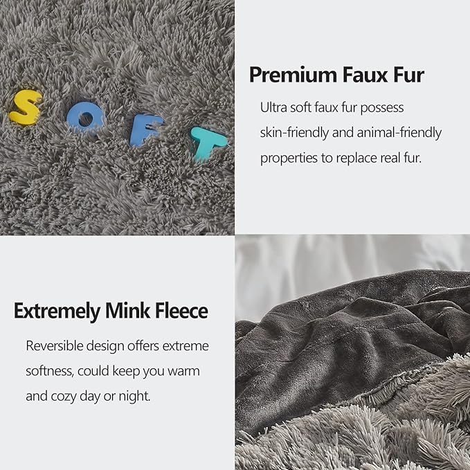 GONAAP Fuzzy Faux Fur Throw Blanket Twin Size Light Grey Super Soft Cozy Plush Fuzzy Shaggy Blanket for Couch Sofa Bed (Light Grey, Twin(60"x80"))