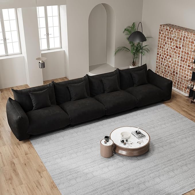 smilesun Modern Minimalist Chenille Modular Sectional Sofa, Oversized Couch and Loveseat Set with Thick Cushions, Upholstered Sofa for Living Room, Bedroom, Office, Apartment(Black,136" 4-Seater)