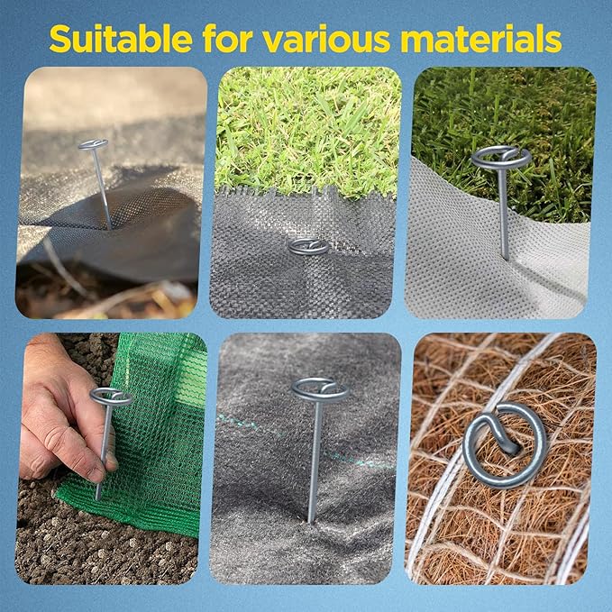 Landscape Fabric Pins, Thickened 8 Gauge Circle Top Landscape Pins, Not Easy to Bend 6 inch Galvanized Landscape Fabric Stakes, More Holding Power Than U-Shape Garden Staples (240)