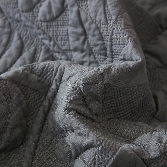 MarCielo 3-Piece 100% Cotton Oversized Bedspread Lightweight Quilt Coverlet Embroidery Farmhouse Bedding Set T0 (Dark Grey, Oversized Queen (100"x106"))