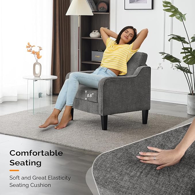 VINGLI Accent Chairs for Living Room Chairs Reading Chair Mid Century Modern Chair Soft Chenille Sofa Chair Upholstered Arm Chair Comfy Chair Side Chair (Light Grey Chenille)