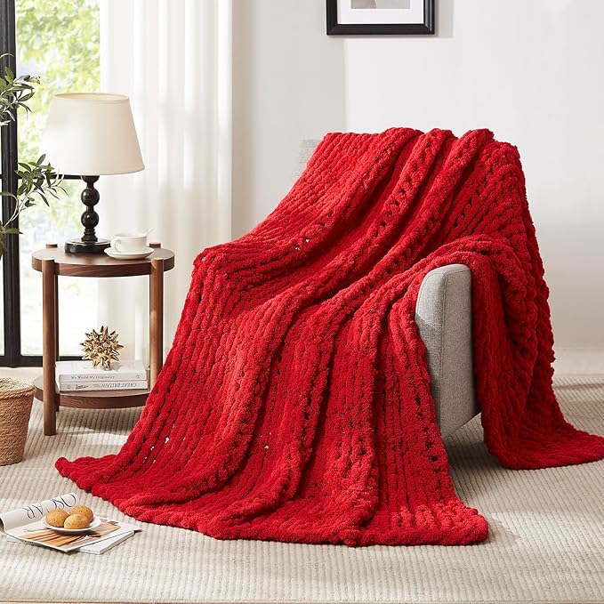 L'AGRATY Chunky Knit Blanket - Soft Chenille Yarn Throw - 60x80 inch: Handmade Thick Cable Crochet Blanket - Large Chunky Yarn Rope Knot Throw for Couch, Sofa, Bed, Home Decor