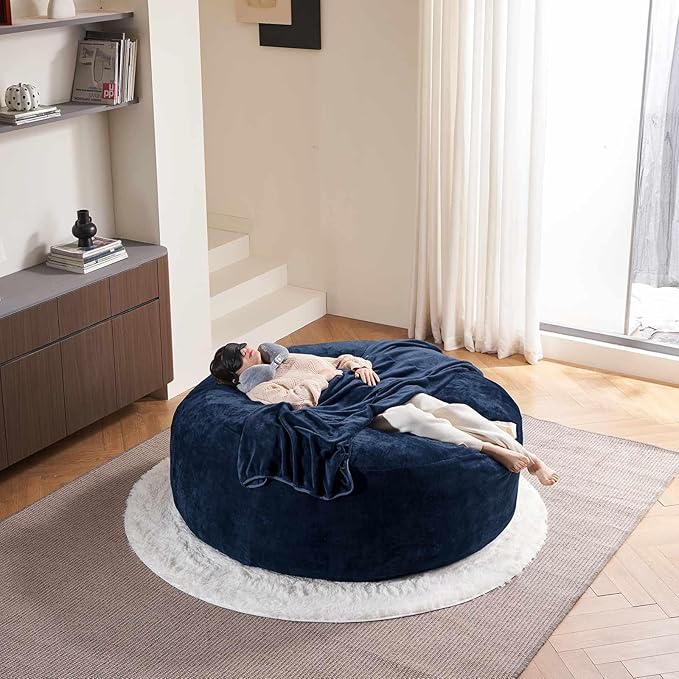6FT,Oversized Bean Bag Chairs for Adults,Giant beanbag with Filler Included,Fluffy Memory Foam,Soft and Comfy Corduroy Fabric,Gaming Chairs Suitable for Living Room and Bedroom (Blue, 6 Foot)