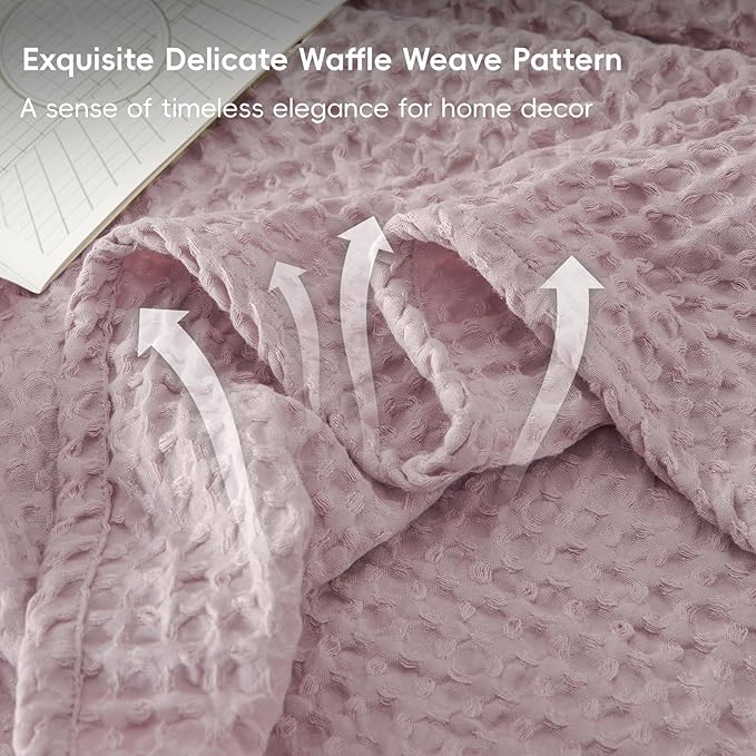PHF Ultra Soft Waffle Weave Blanket Queen Size 90"x 90"- Washed Lightweight Breathable Cozy Woven Blanket for Bed - Aesthetic Decor for Couch Bedding Sofa Home Car - Dusty Rose