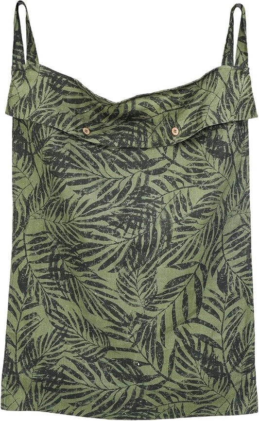 Linen Hanging Laundry Bag, 100% Linen Leaf Print Over The Door Laundry Hamper with Buttons and Zipper, Space Saving Door Hampers for Laundry Dirty Clothes Home Travel, Green, 19.7x27.5inches