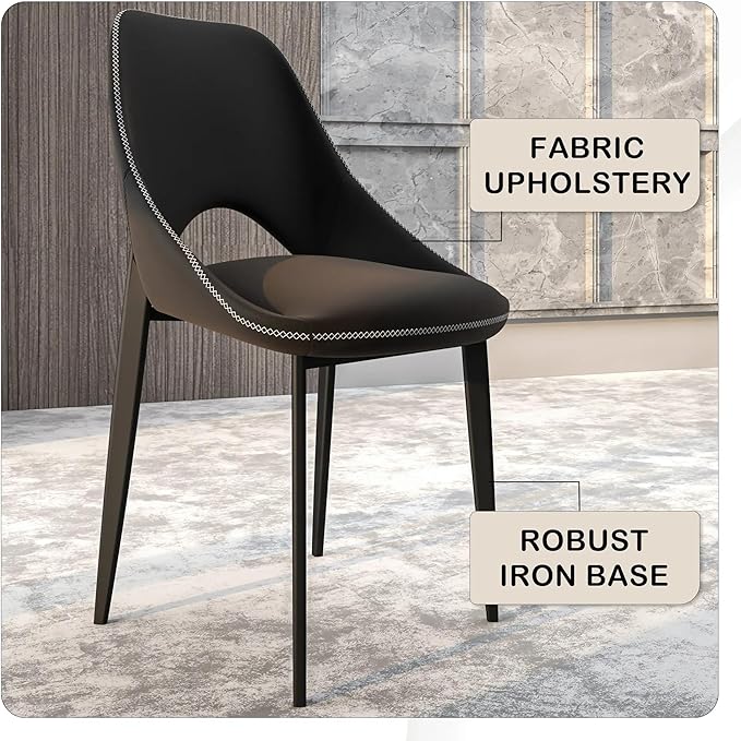 LeisureMod Amalfi Upholstered Fabric Dining Chair – Modern Side Chair with Iron Legs, Mid-Century Accent Chair for Dining Room or Kitchen