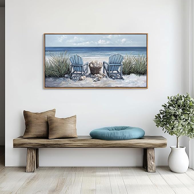 HGUAOA Coastal Wall Art - Large Landscape Wall Pictures for Living Room, Bedroom Pictures, Ocean Beach Artwork, Blue Above Bed Wall Decor Coastal Landscape Wall Art,Framed Beach Pinting