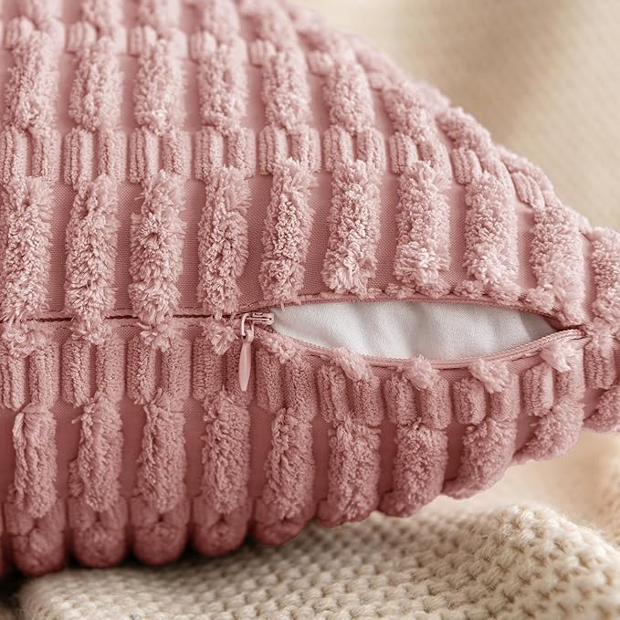 MIULEE Pack of 2 Corduroy Decorative Euro Sham Throw Pillow Covers 24x24 Inch Soft Boho Striped Pillow Covers Modern Farmhouse Home Decor for Sofa Living Room Couch Bed Blush Pink