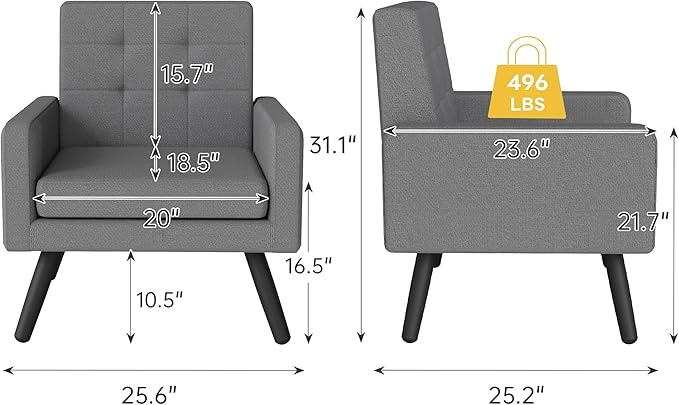 Kromax Mid-Century Modern Accent Chair Set of 2 for Living Room, 496 Lb. Weight Capacity, Dual Armrests, Comfy Extra Large Seat, Timeless Style Perfect for Reading & Relaxing, Dark Grey