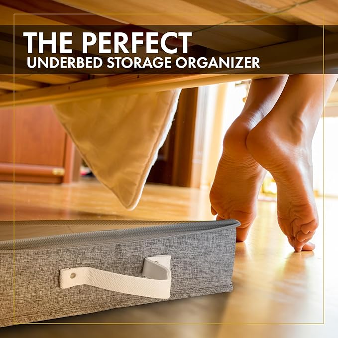 HOMELUX THEORY 2pc Low Profile Under Bed Storage Containers, Thin Under Couch Storage Organizer with Bins & Lids, Underbed Storage Box Ideal for Seasonal Clothes, Blankets, Fabric & Shoes (LightGray)