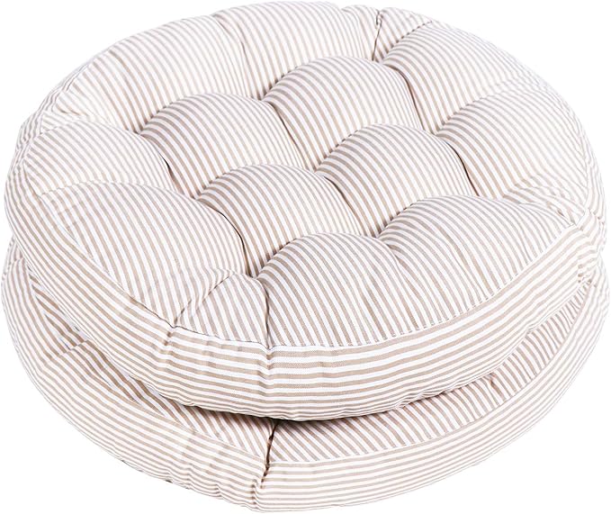 Tiita Striped Seat Cushion 2 Pack Beige Round Floor Pillows 22"x22" Chair Pad Cushions for Indoor/Outdoor Hanging Swing Chair Window Pads, Beige