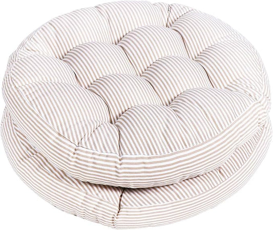 Tiita Striped Seat Cushion 2 Pack Beige Round Floor Pillows 22"x22" Chair Pad Cushions for Indoor/Outdoor Hanging Swing Chair Window Pads, Beige