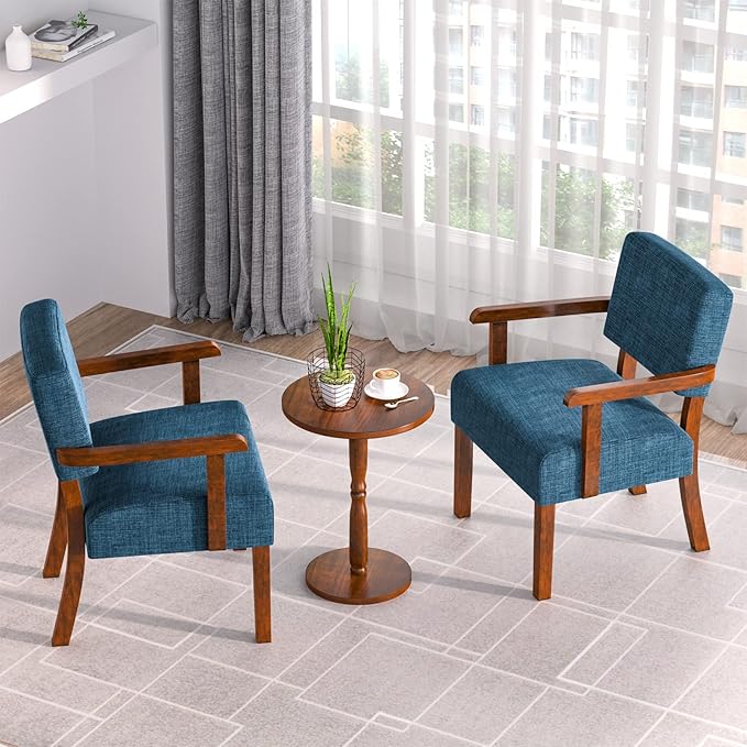 Accent Chair Set of 2 with Table, Living Room Chairs with Soft Seat and Armrests for Living Room Bedroom Reading Room Waiting Room, Lake Blue (AC01)