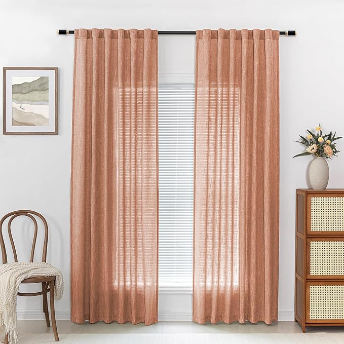 MYSKY HOME Burnt Orange Curtains for Bedroom 84 Inch Length, Living Room Curtains & Drapes Boho Semi Sheer Light Filtering for Sliding Glass Door Windows Soft Elegant, 50" x 84", Orange, 2 Panels