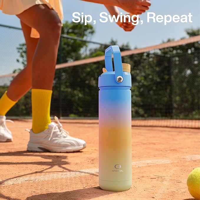 Insulated Water Bottle with Straw Stainless Steel Water Bottle, Leak-Proof, BPA-Free, Double Wall Vacuum Keeps Cold for 24 Hours for Sports, Travel, School (26 oz, Sunny Breeze)