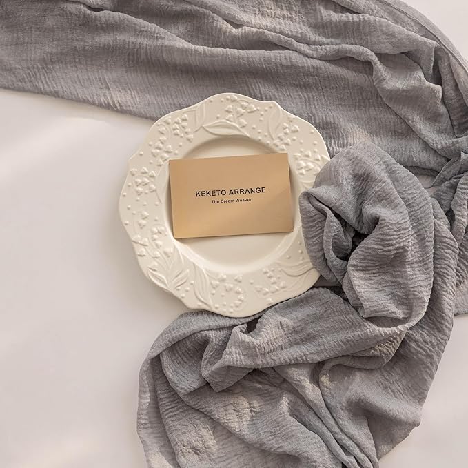 3pcs Dusty Blue Gauze Rustic Cheesecloth Table Runner 120 Inch 10 FT for Wedding Baby Shower Bridal Shower Birthday Engagement Garden Outdoor Party Long Sheer Boho Decorations