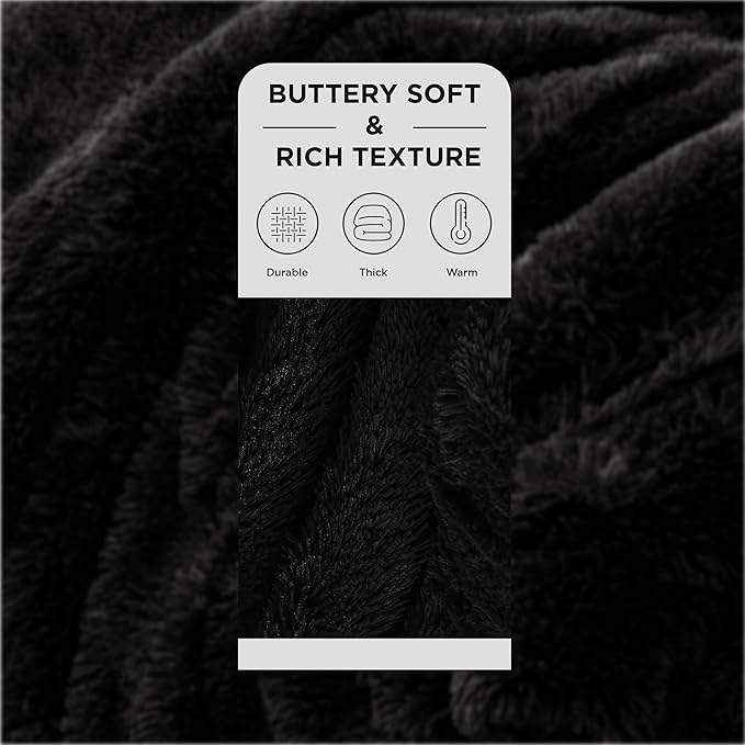 Bedsure GentleSoft Fuzzy Sherpa Faux Fur Twin Blanket Black Cozy Gifts for Women Men, Soft Fleece Plush Warm Minky Thick Blanket Twin Size for Bed, Couch, Dorm Essentials Black Decor Gifts, 60x80
