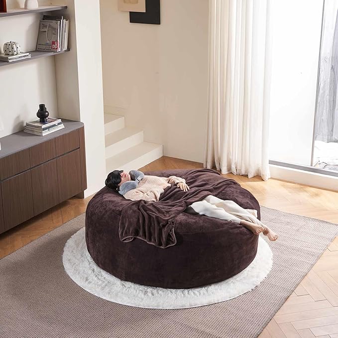 6FT,Oversized Bean Bag Chairs for Adults,Giant beanbag with Filler Included,Fluffy Memory Foam,Soft and Comfy Corduroy Fabric,Gaming Chairs Suitable for Living Room and Bedroom (Brown, 6 Foot)