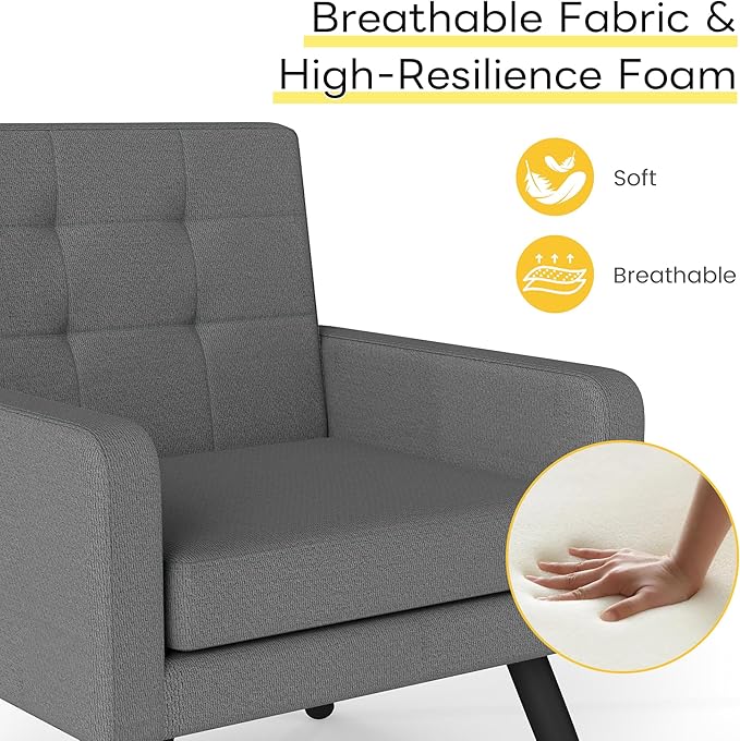 Kromax Mid-Century Modern Accent Chair Set of 2 for Living Room, 496 Lb. Weight Capacity, Dual Armrests, Comfy Extra Large Seat, Timeless Style Perfect for Reading & Relaxing, Dark Grey