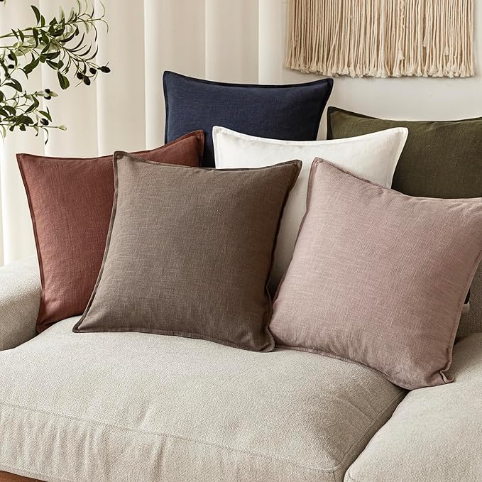 Foindtower Set of 2, Decorative Linen Soild Throw Pillow Covers Soft Accent Euro Cushion Case Boho Farmhouse Pillowcase for Chair Couch Sofa Bedroom Living Room Home Decor 24 x 24 Inch Dusty Pink