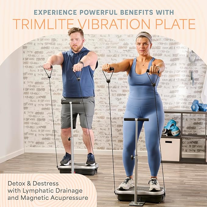 Lifepro TrimLite Vibration Plate Exercise Machine with Handlebars – Whole Body Vibration Platform for Lymphatic Drainage & Weight Loss – 99 Speed Levels, Bluetooth Speaker, Resistance Bands & Remote