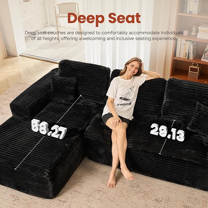 ovios 105” Modular Sectional Sofa with Thicken Seat Cushion, Cloud Couch with Deep Seat, Modern L-Shape Sofas Couches with Chaise,Upholstered Couches for Living Room Bedroom,Black