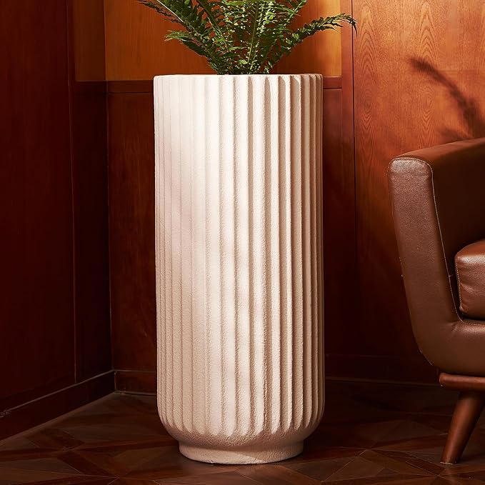 31.5 Inch Tall Roman Column Concrete Planter(14.2Dx31.5H,36 Pounds),Durable All-Weather Use with Drainage Holes,Large Tall Round Planter for Outdoor Indoor Plants