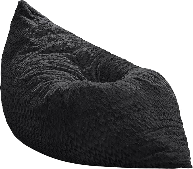 Hobestluk 3 in 1 Bean Bag Chair Giant Bean Bag Chairs for Adults with Chevron Plush Fur Cover Convertible Bean Bag Floor Cushion with Machine Washable Cover for Living Room (Chevron Plush Black)