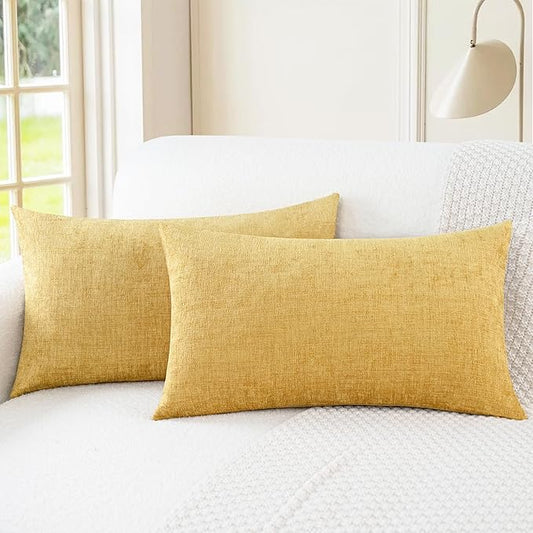 CaliTime Throw Pillow Covers Decorative 12 X 20 Inches Pack of 2 Cozy Chenille Cushion Cases for Couch Sofa Bed Living Room Home Gold