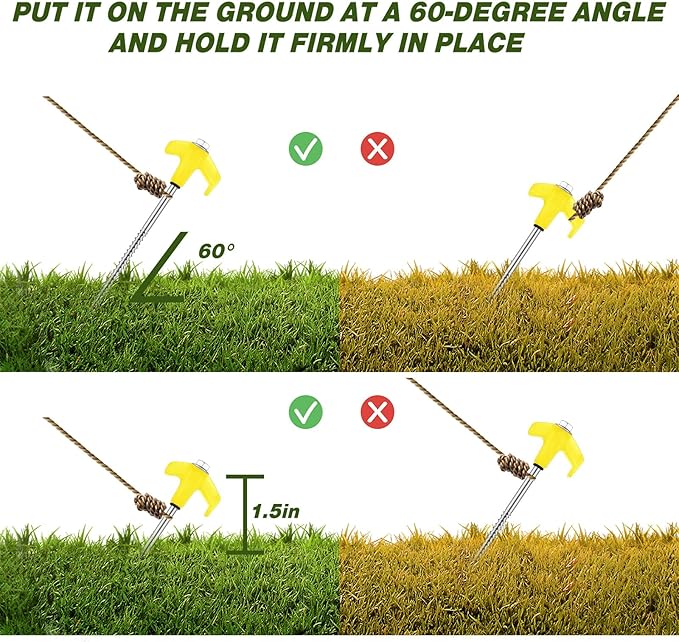 Hicarer 20 Pcs 20 Pcs 8'' Screw in Tent Stakes Heavy Duty Ground Metal Stakes for Inflatables with Hex Head Driver for Outdoor Camping Tent Inflatable Garden Decor (Yellow)