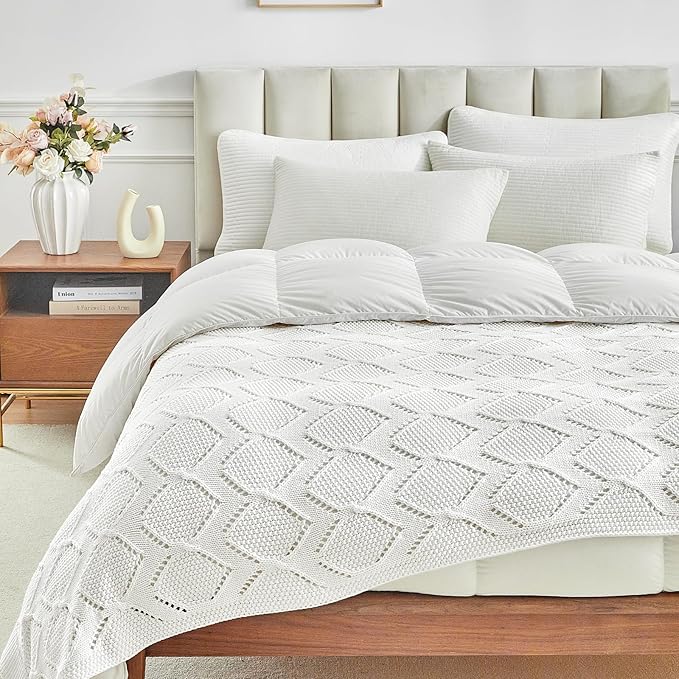 Longhui bedding Chunky Cotton Knit Throw Blanket for Couch, Sofa, Bed, or Chair, Decorative Breathable Fall Cable Knit Blanket 60 x 80 Inches, Large Medium Weight Cream